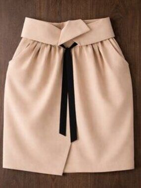 Beige Pencil Skirt with Black Tie Detail❣